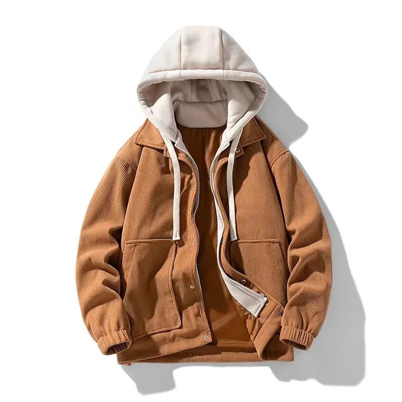 Corduroy Hooded Winter Jackets Men Oversized Women Winter Coat Hooded Fashion Men Clothing Outerwears Unisex