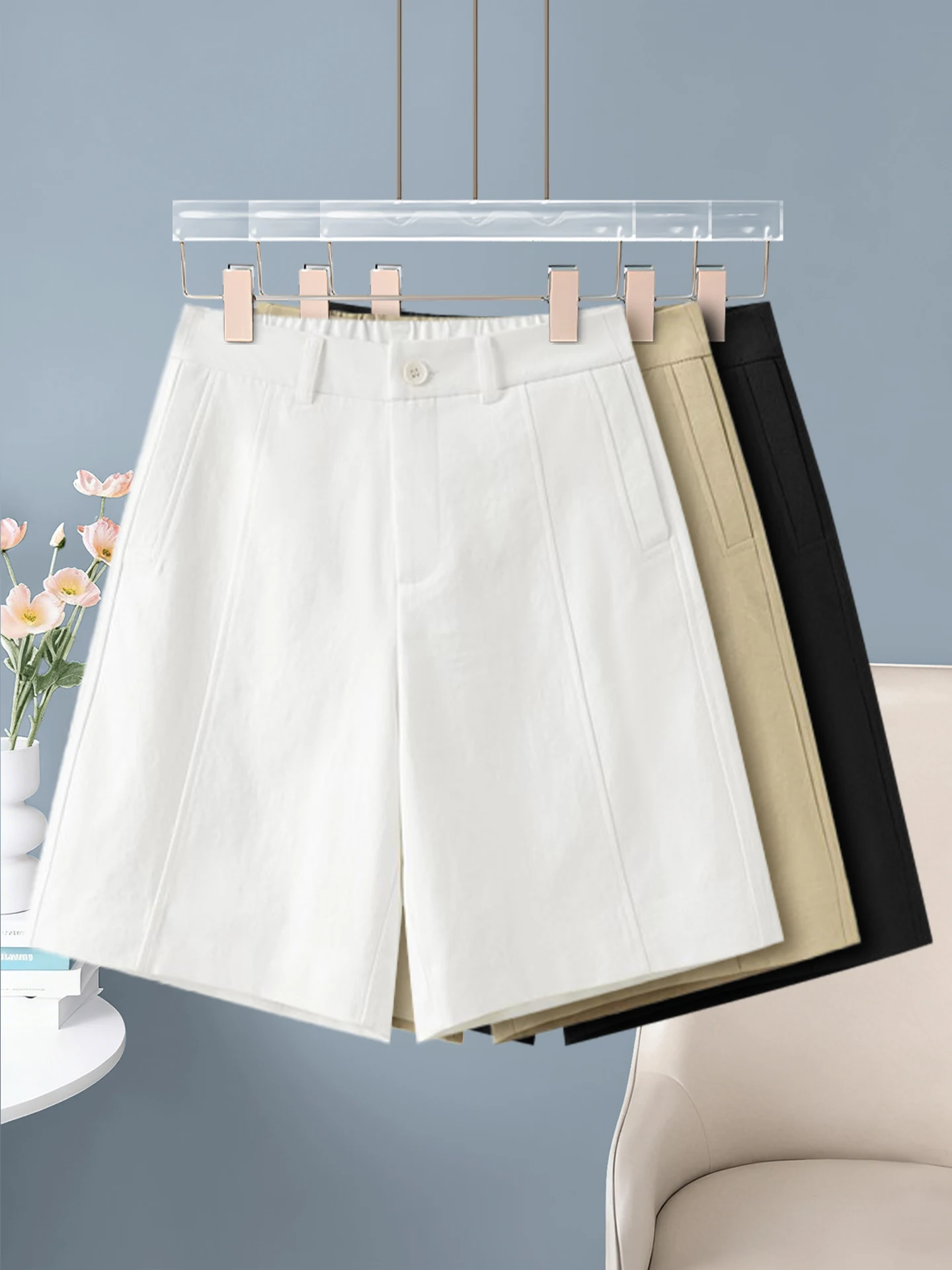 

High Waist Wide Leg Five Inch Pants Women's Summer Thin New Small Size Casual A-Line Suit Short Pants Breathable Cool Feeling