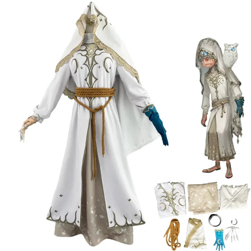 Juego Identity V Seer disfraz de Cosplay Eli Clark piel moda estilo étnico exótico capa blanca uniforme hombre mujer traje de Halloween; 2'
