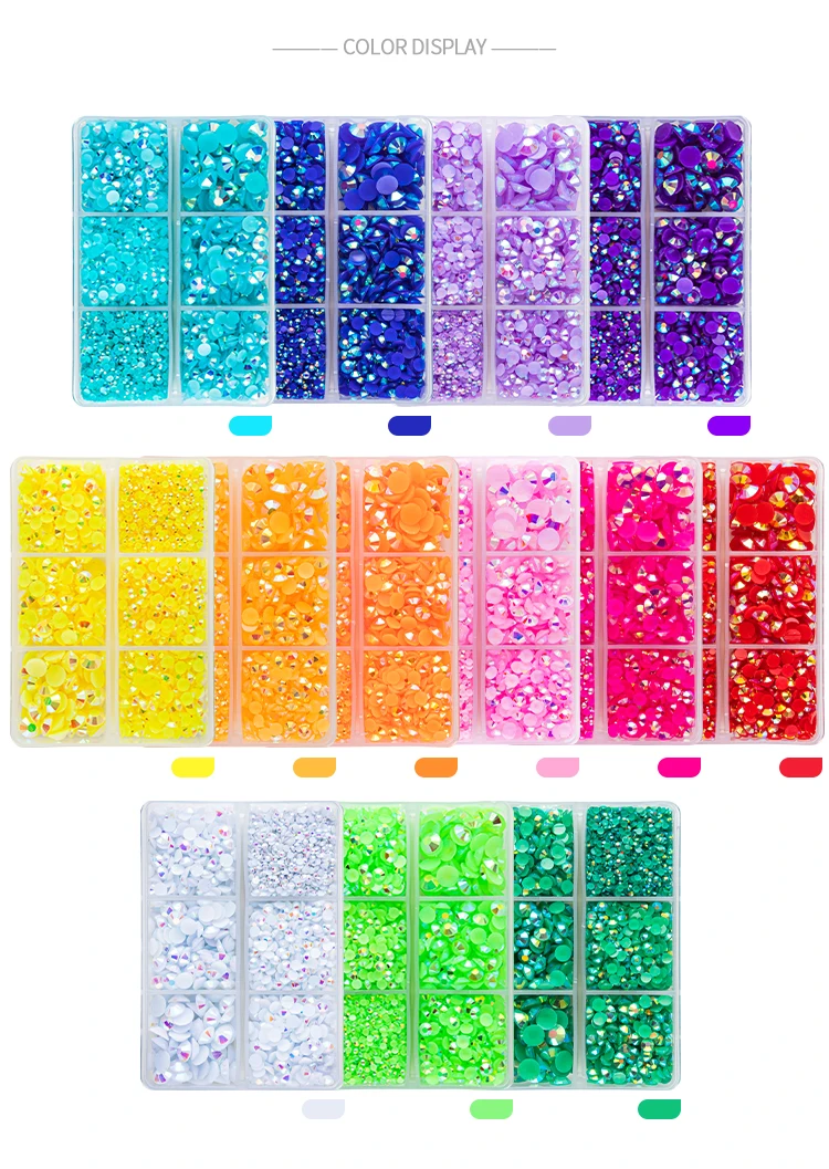 QIAO 2/3/4/5/6mm Gemischte Größen 4500 Stück/Box Harz-Strass Jelly Glitzer Flache Rückseite Nicht Heißfix Kristall-Set für Nagelkunst und Basteldekoration – Detail 3