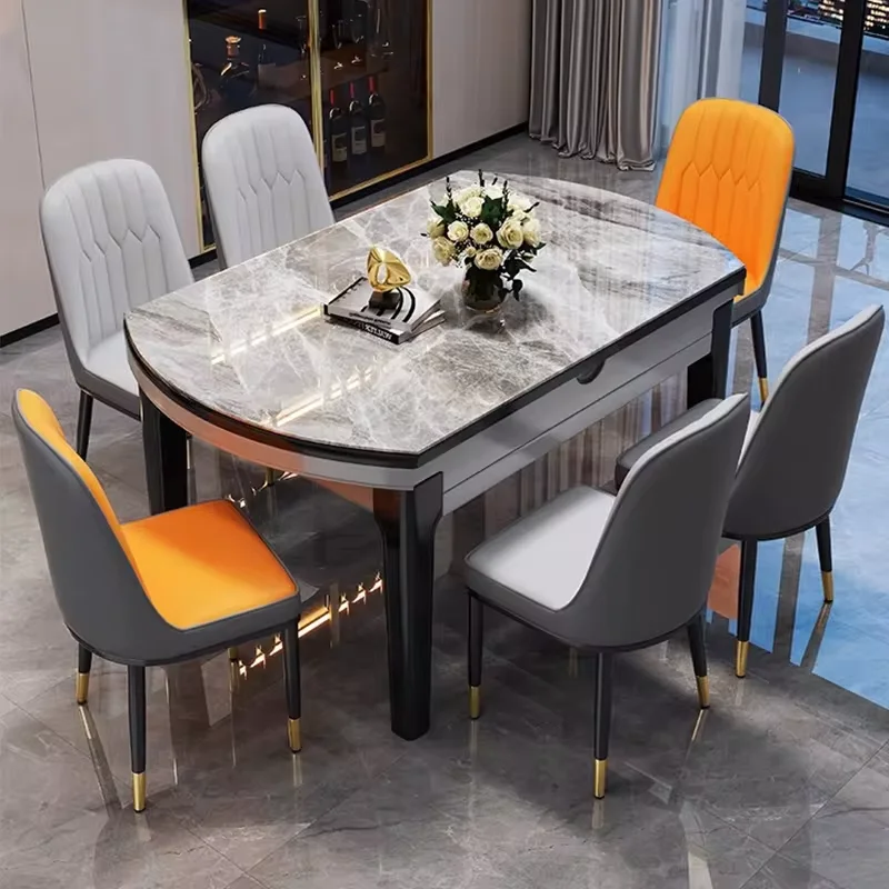 Conjunto de mesa de jantar redonda estendida com 4 cadeiras