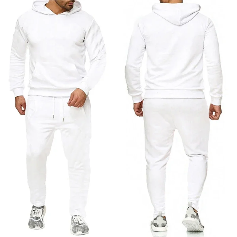 Classic Mens Solid Color Tracksuit Hooded Sweatshirts and Jogger Pants High Quality Male Daily Casual Sports Hoodie Jogging Suit - view 3