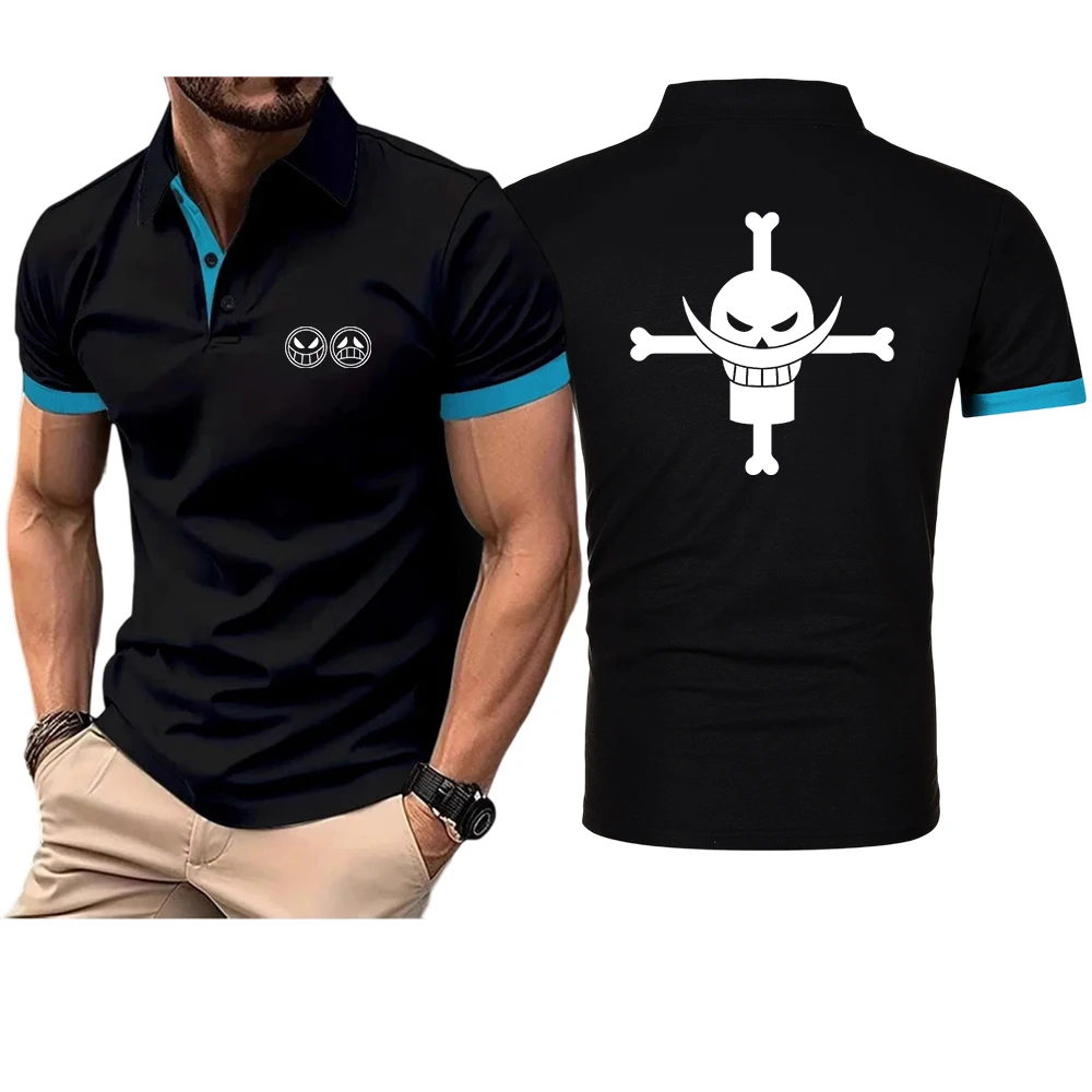 One Piece Anime 2026 Men's Whitebeard Logo Print Quick-drying Sports Top Premium Brand Breathable Lapel Short Sleeve Polo Shirts