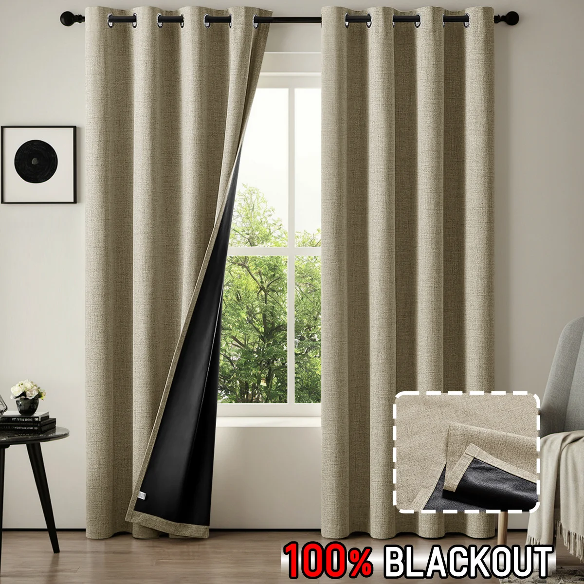 

100% Blackout Linen Cloth Curtains Living Room Sunscreen Curtains for Home Bedroom Hotel Double Layered Blackout Curtains
