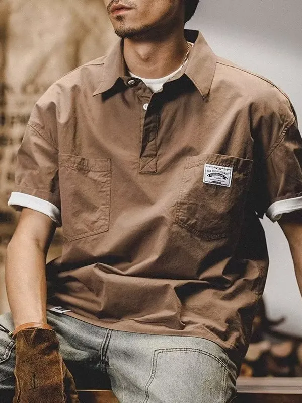 Loose Fit American Style Men's Short Sleeve  Shirt Simple Breathable Summer Fashion Casual Workwear Youth Popular Polyester