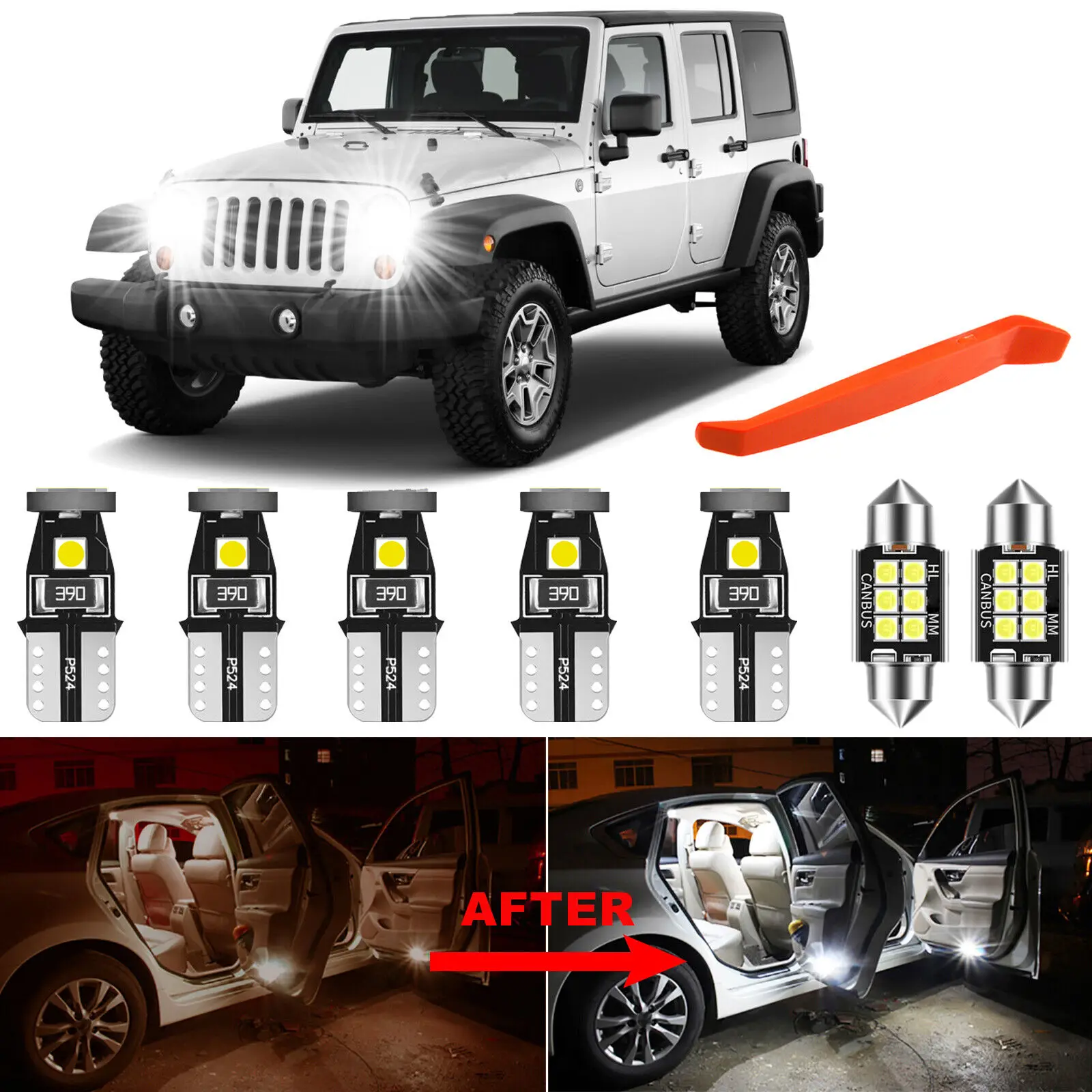 

Winetis, 7 шт., 6000K, белая лампа, внутренняя версия, обновление для Jeep Wrangler JK 07-18 + бесплатный инструмент