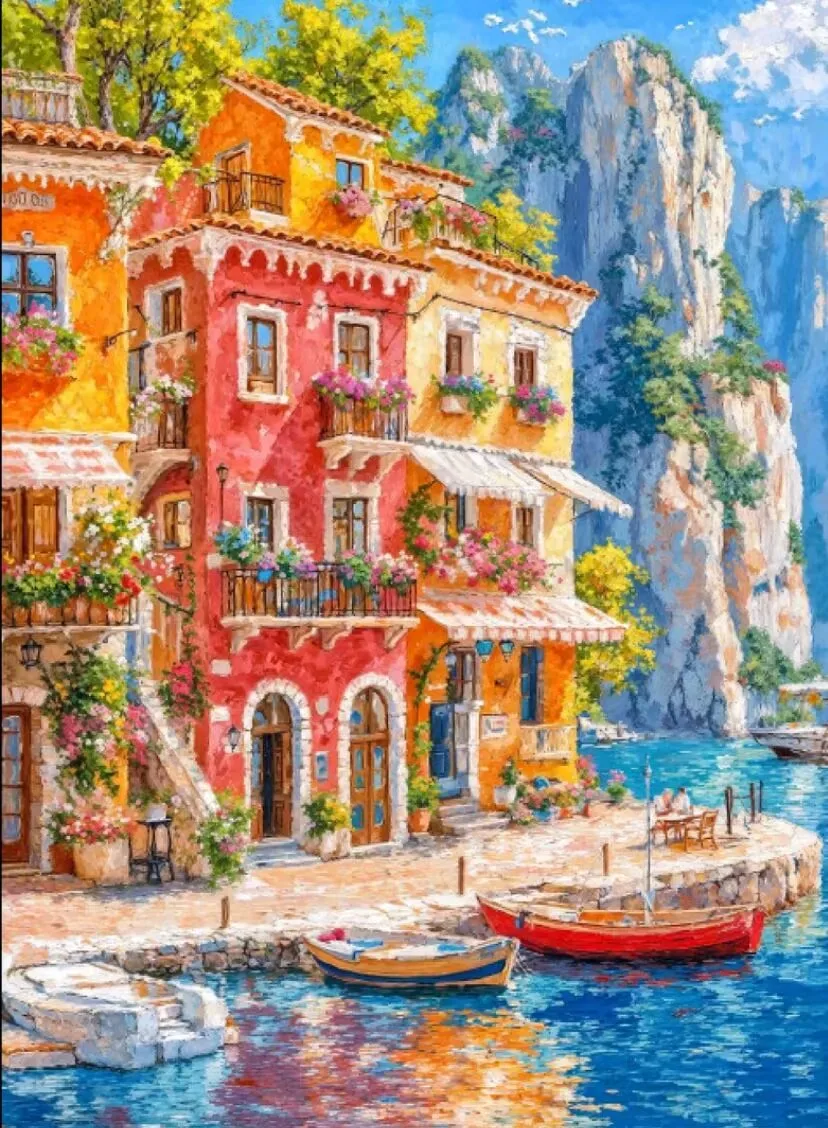 

Printed Cross Stitch Kit 9ct 65x85cm Colorful Town DIY Embroidery Set Handicraft Floss Needle Crafts