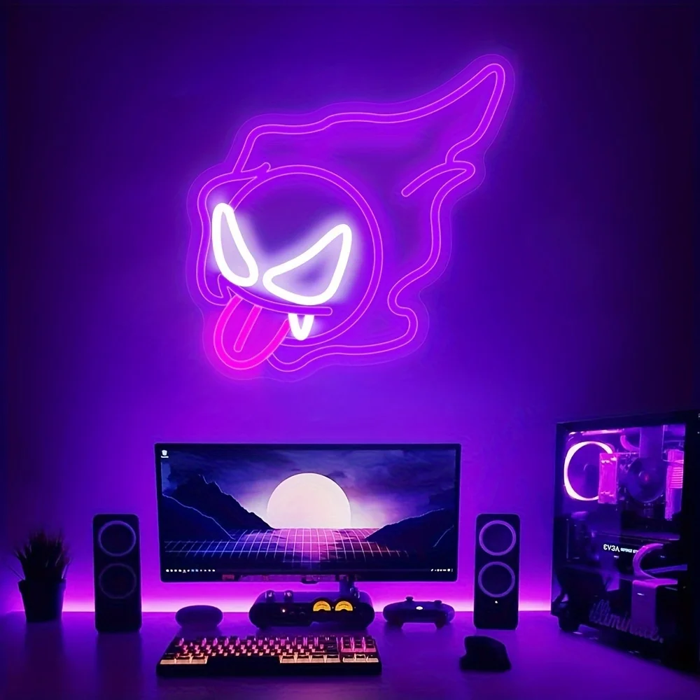 LED Ghost Neon Sign, Anime Neon Sign Light, For Boys Gamer Room Bedroom Party Man Cave Living Room, Birthday Gift