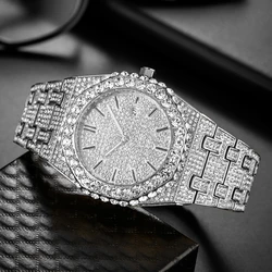 Luxury Mens Iced Watches Brand MISSFOX Fashion Automatic Date Steel Quartz Clocks Hip Hop Man Diamond Jewelry WristWatches Reloj