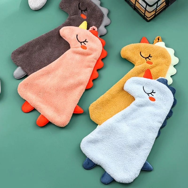 1Pc Super Absorbent Hanging Type Dinosaur Towelette Home Decora Dual Purpose Coral Velvet Hand Towel Bathroom Supplies