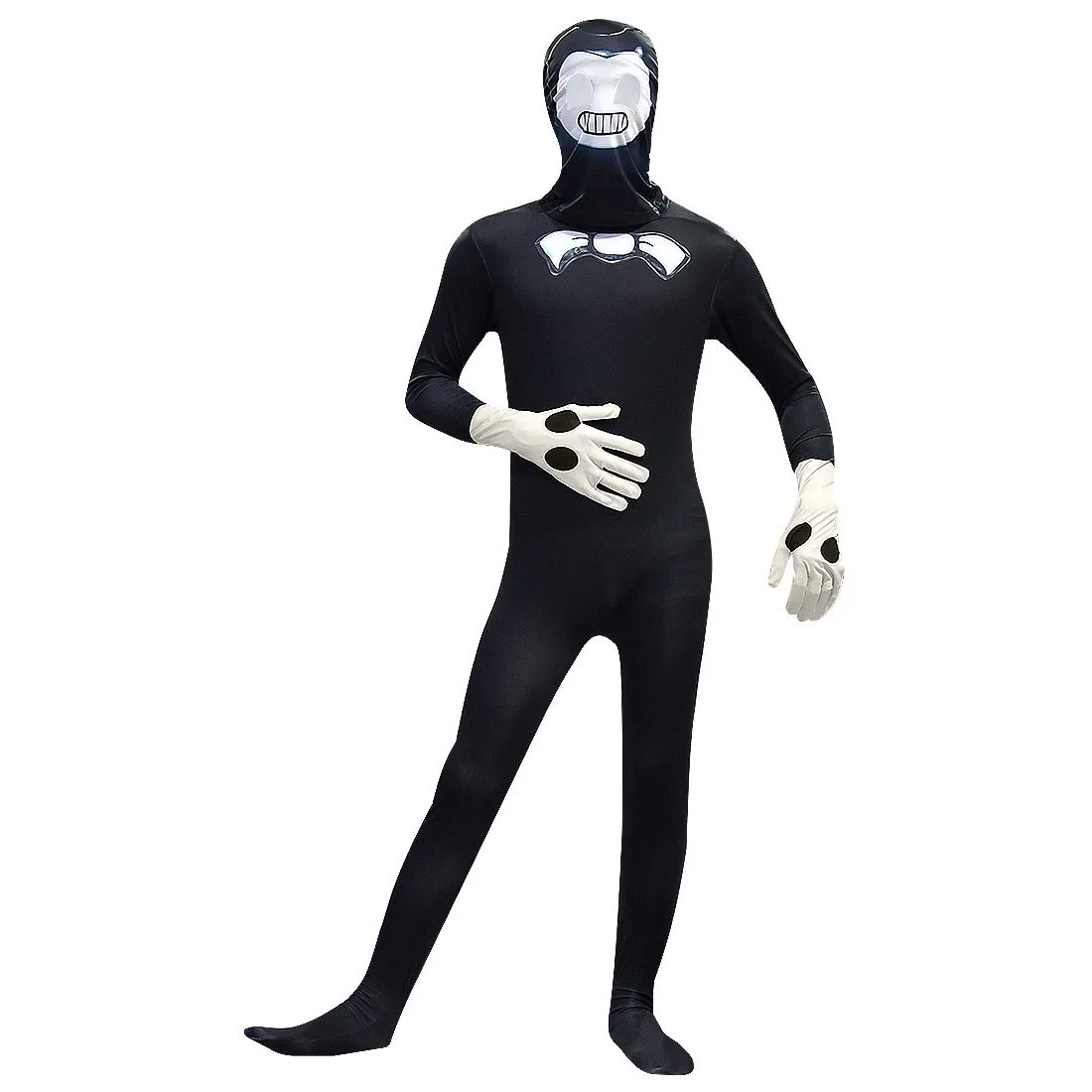 Kids Cartoon Anime Game Bendy Long Sleeves Jumpsuit With Gloves Mask Set Outfit for Boys Christmas Halloween Cosplay Costume