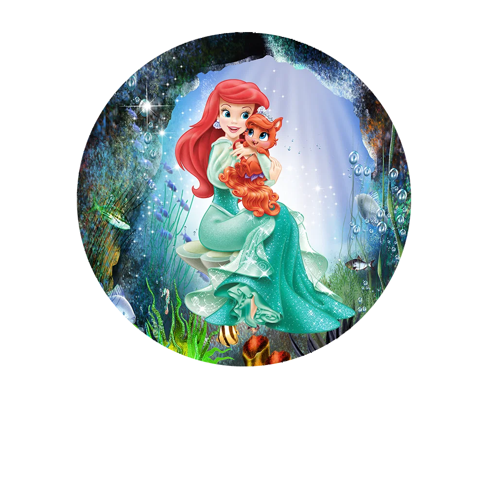 Русалка принцесса детский душ круглый фон Дисней индивидуальный фон для дня рождения для девочек Декор для мероприятия Крышка цилиндра