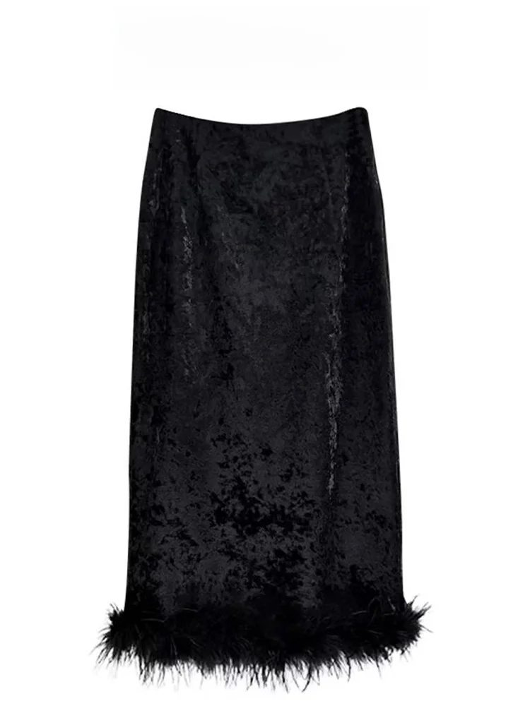 Elegant High Waist Black Midi Skirt Women's Fashion Autumn Winter Straight Cut Skirt Commute Style Korean Version Midi Skirt