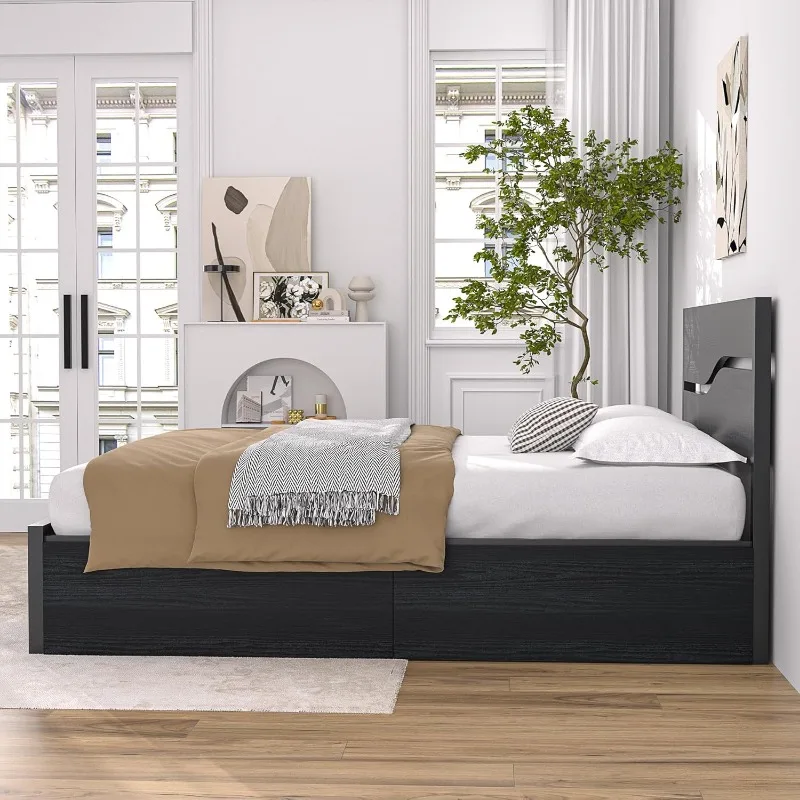 Full Size Platform Bed Frame with Wood Headboard, Solid and Strong Metal Support, No Box Spring Needed