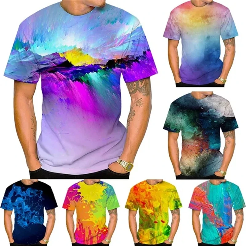 Colorful Graphic Tees Summer Fashion Personality Funny Graffiti 3d Printed T-shirts Casual Hip-hop Style Cool Short Sleeves Tops