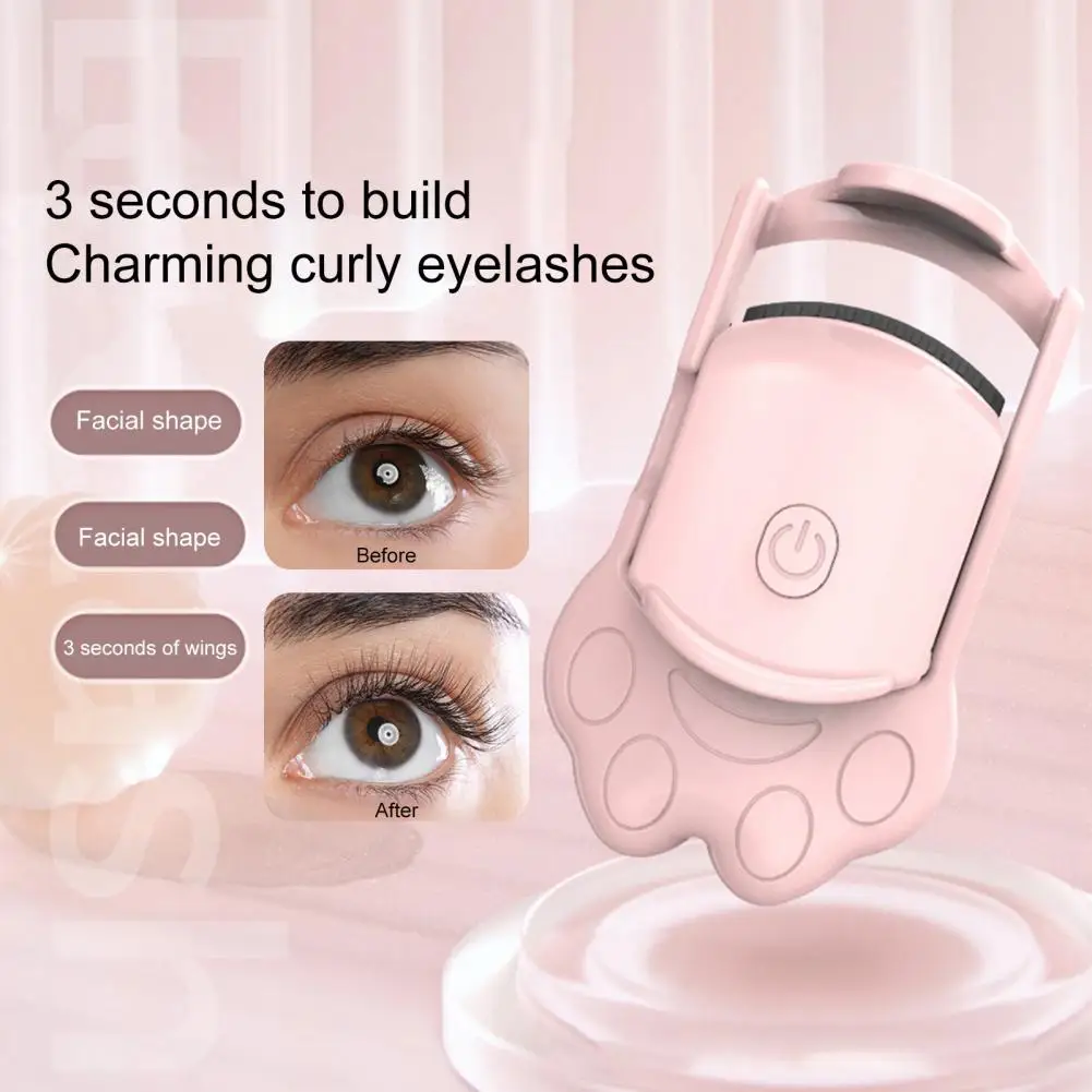 1 Set Eyelash Curler Fast Charging Long-lasting Curl Lift Eyelash Cute Cat Paw Electric Heated Eyelash Clip Makeup Supply