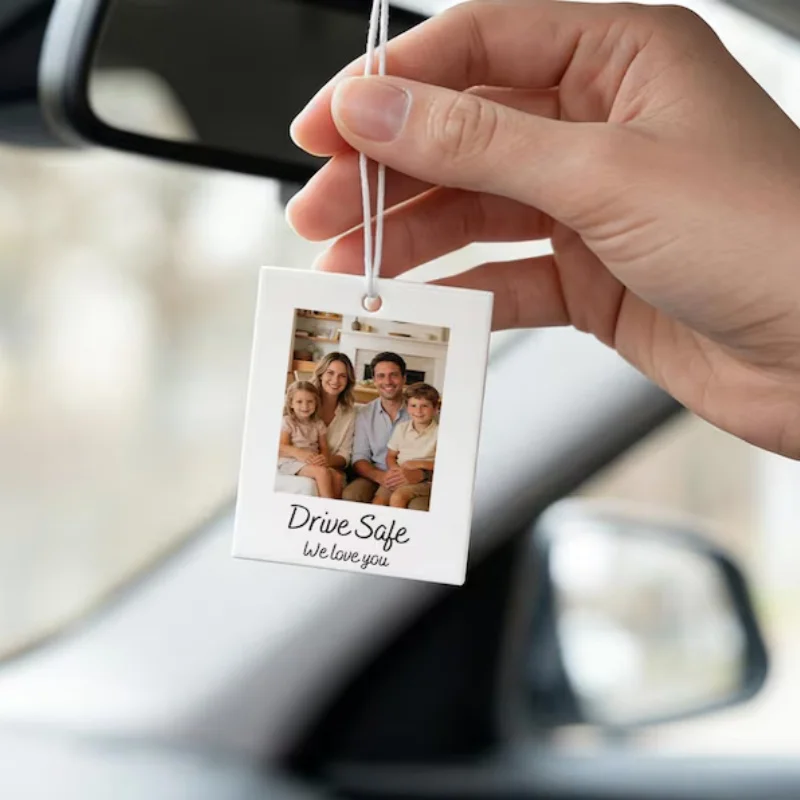 Customized Photo Car Polaroid Acrylic Rearview Mirror Decoration Can Add Text Pendant Romantic Valentine Gift For Driver view 4