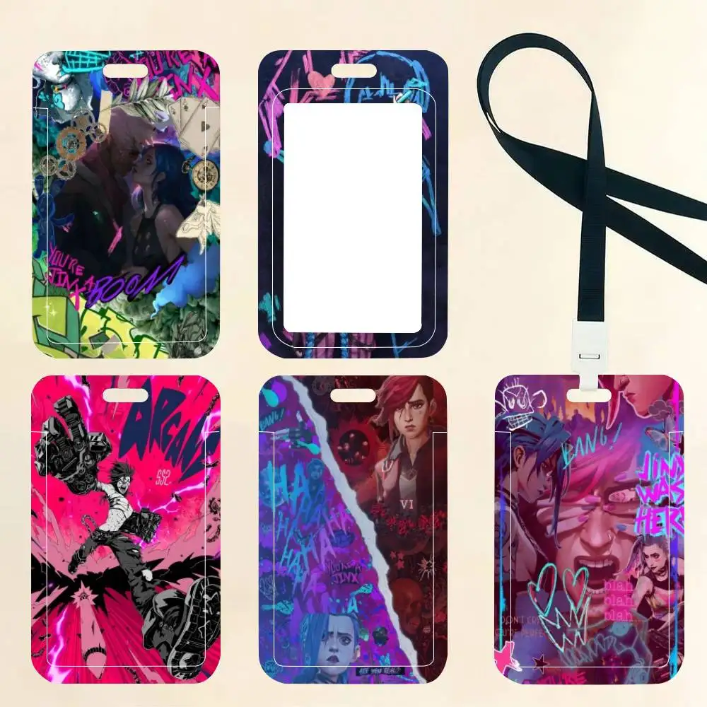 Arcane 2 Vi Jinx Ekko ID Card Holder Neck Strap Pendant Door Badge Holder Lanyards Keychain Work Credential Case Gift