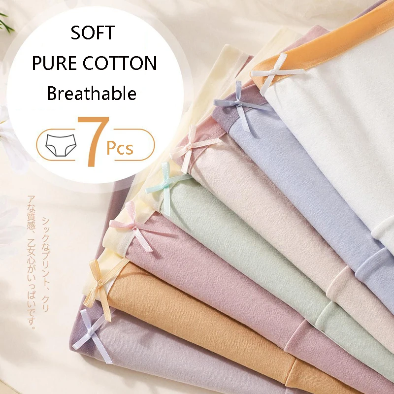 7Pcs/Set Cotton Panties Women Breathable Underwear Cute Bow Girls Briefs Sexy Low Waist Ladies Panty Soft Female Lingeries - Image 4