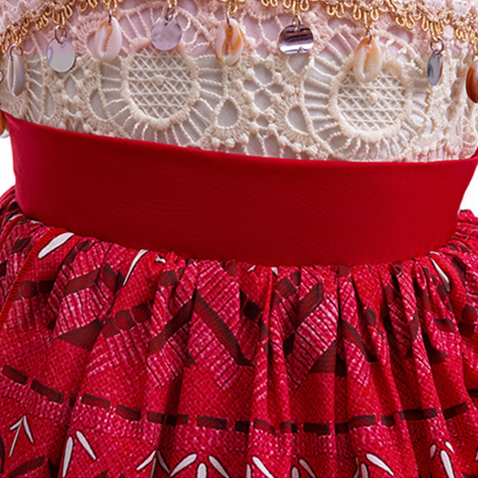 New Movie Girls Baby Moana Cosplay Princess Dress Vaiana Masquerade Ball Gown Kids Birthday Christmas Carnival Party Red Costume