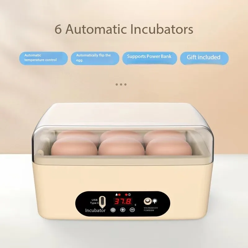Fully Automatic Incubator Compact Incubation Chamber Educational Starter Incubator for Chickens,Ducks and Pigeons 6-Egg with USB