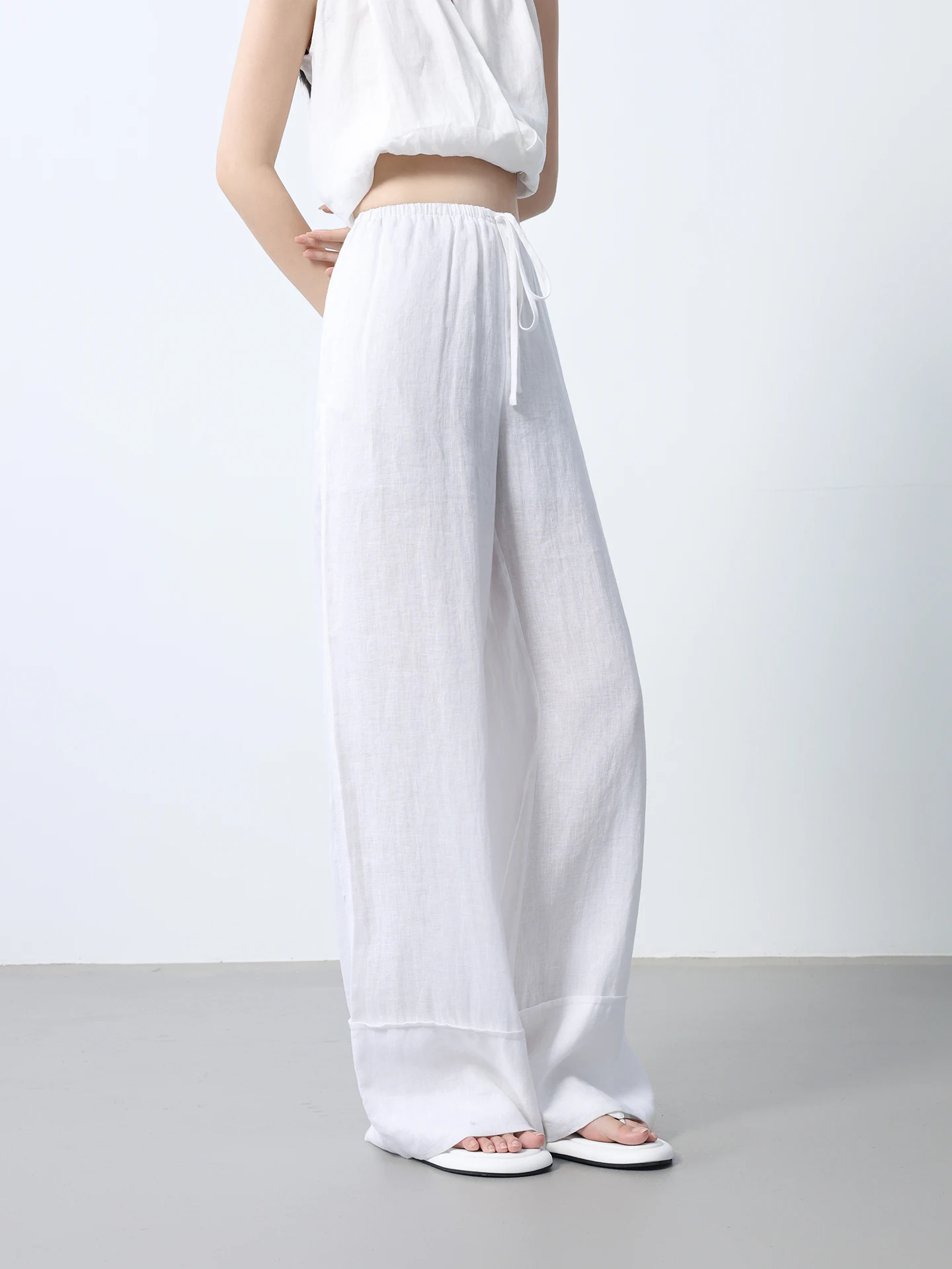 

Ele Wide Leg Pants by Li Ynuo 00% Linen Luxury Versatile Loose Casual Long Pants Moneyed up Sle Simple Pure Color