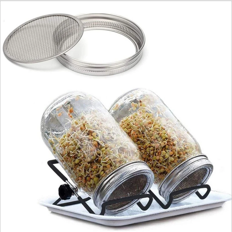 

Ordinary Mouth Glass Mason Jar, 2PCS Glass Can, With Stainless Steel 304 Germinating Lid Strainer