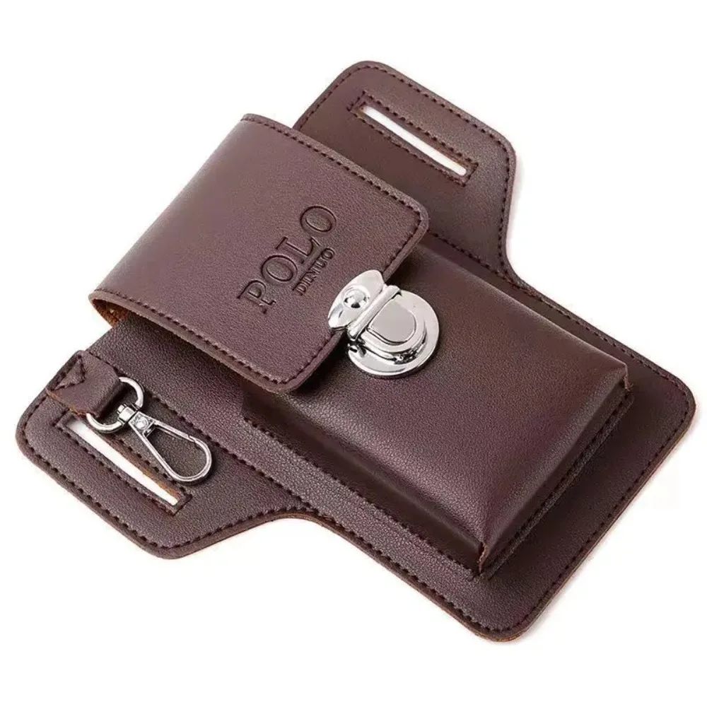 High Quality PU Men's Belt Leather Case Solid color Phone Waistpack Card Bag
