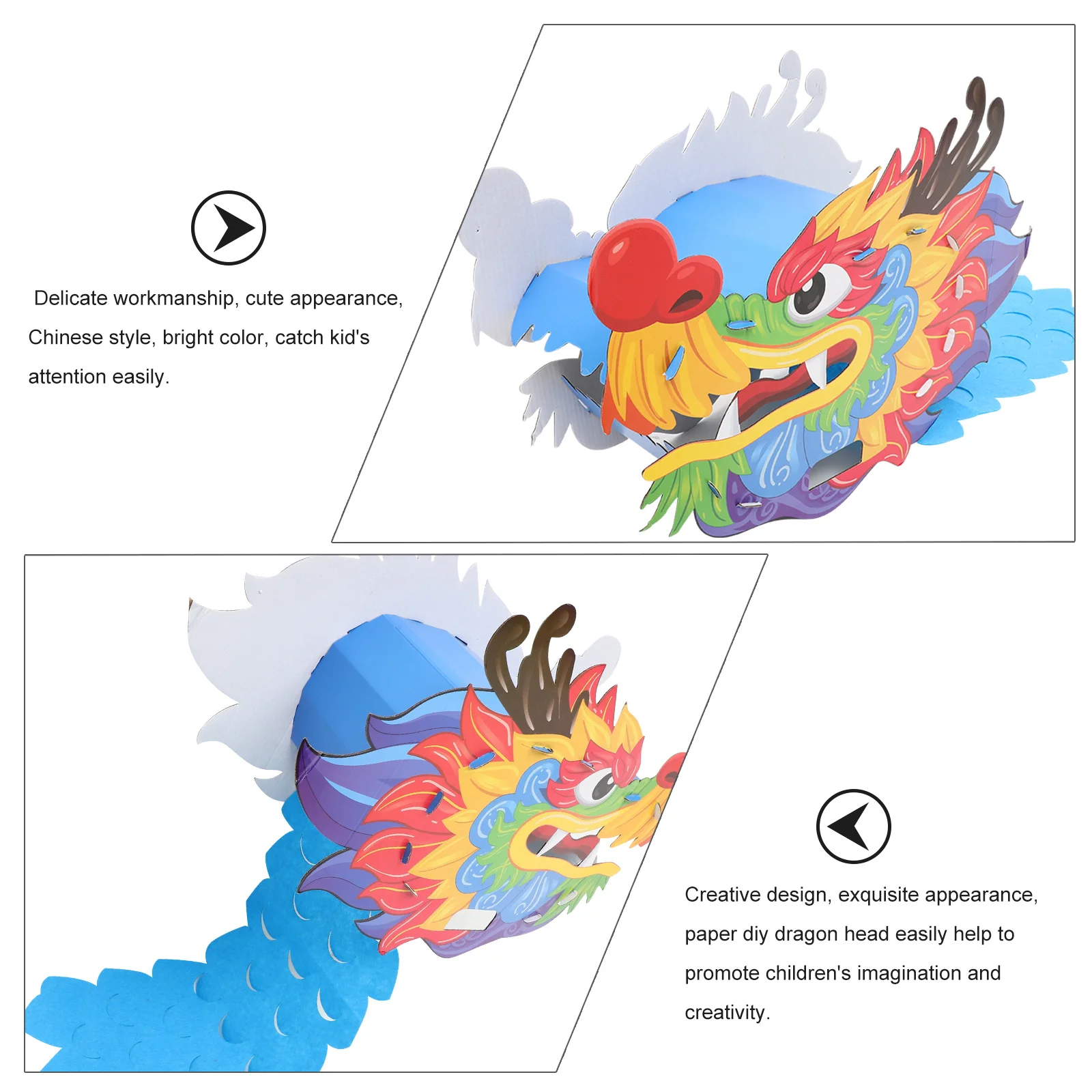 1 set 1 set Diy Papier Draak Hoofd Voor Kinderen Chinese Stijl Wearable Craft Heldere Kleur Decoratie Handwerk Kits Voor kinderen Diy