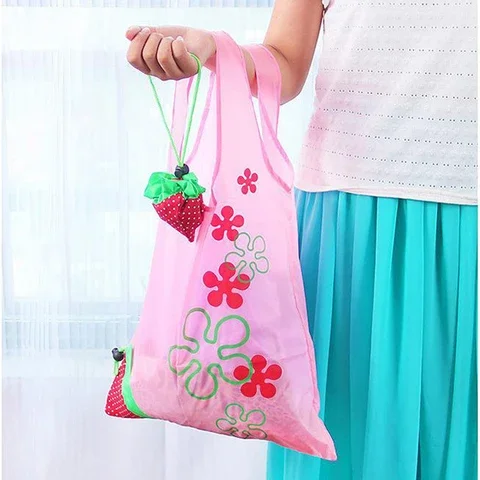 

New Eco Friendly Foldable Shopping Bag Cartoon Fruit Flower Printed Reusable Polyester Shoulder Bag Women Portable Grocery Bags