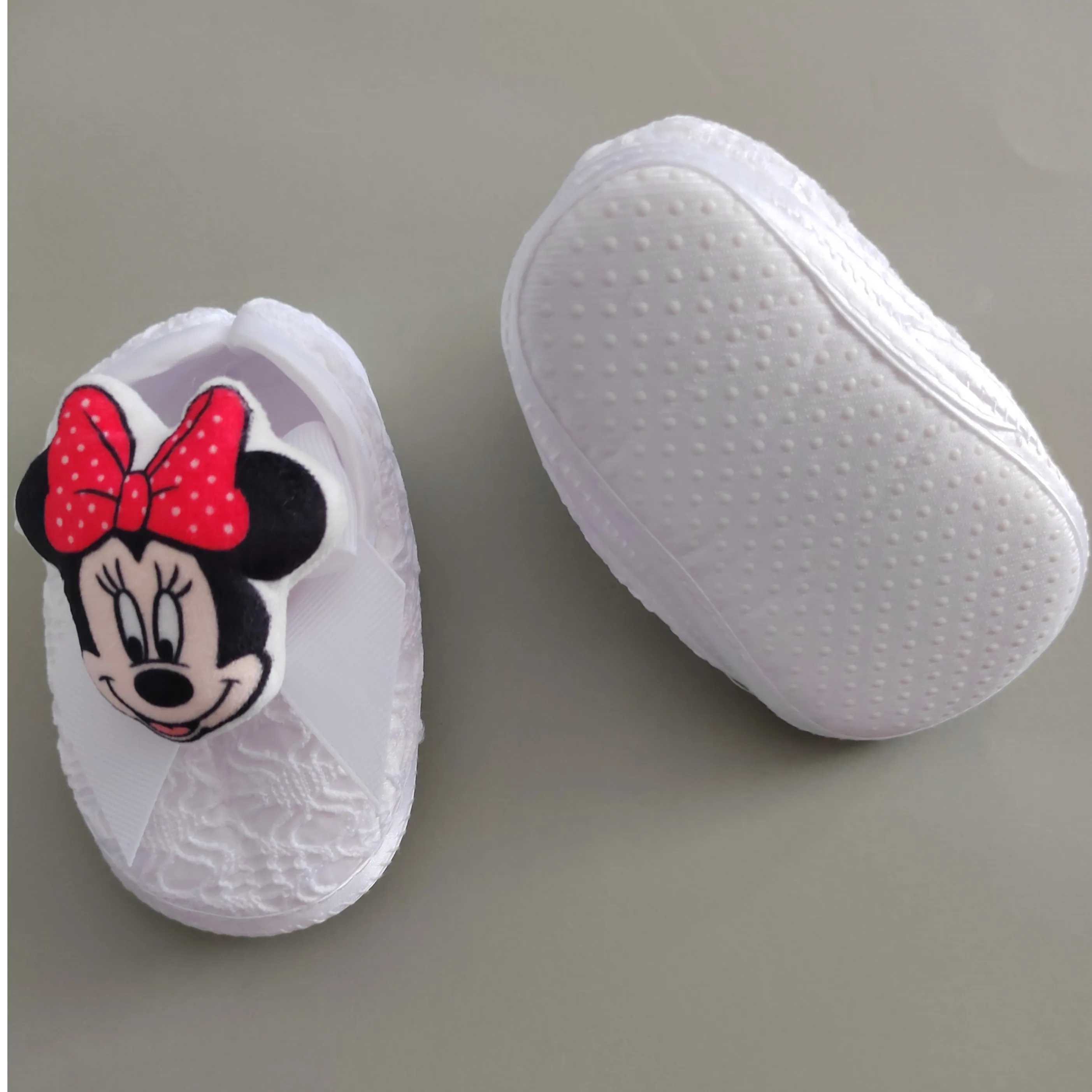 New Minnie Mouse Baby Early Educational Toys Beads Custom Name Pacifier Clip White Lace Princess Toddler Shoes for Girl 0-8M