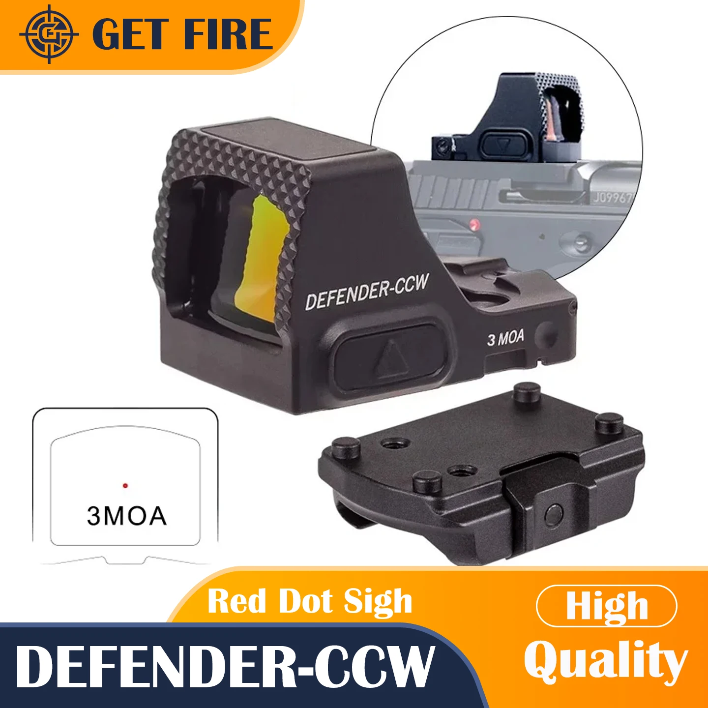 

DEFENDER-CCW Red Dot Sight 3MOA Pistol Handgun Optic Sight RMSc Footprint Shockproof Parallax Free Rifle Scope DFCCW-MRD3