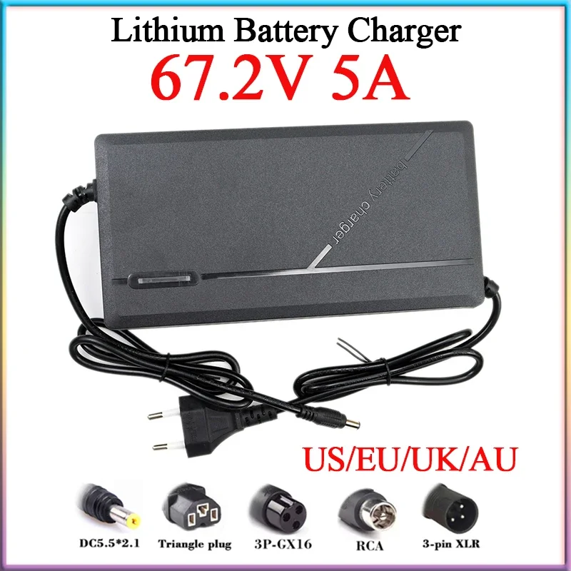 New 67.2V 5A Lithium Battery Charger 60V 5A With Fan AC110-220V For 16S 60V Electric two wheelers/motorbike Smart Fast Charging