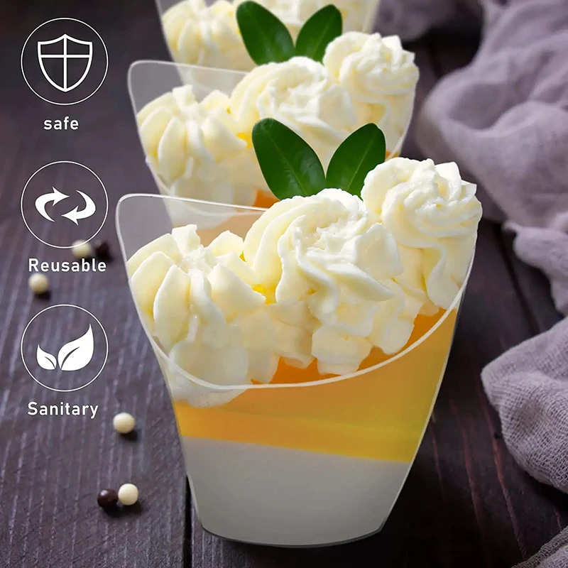 100ML 20Pcs Disposable Plastic Dessert Cups Birthday Transparent Party ice Cream Home Christmas Supplied