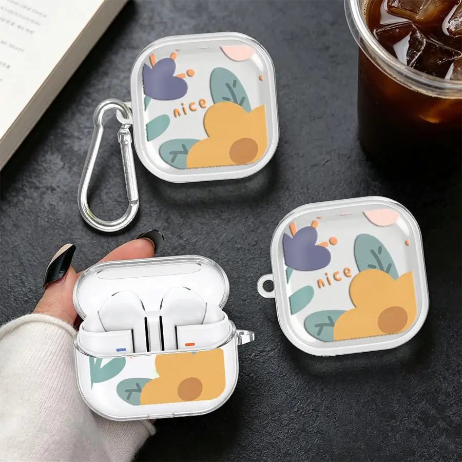 Cartoon Flower Clear Earphone Cases Cover With Hook Case For Samsung Galaxy Buds 2 3 FE 4Pro Live 2Pro 3Pro 4 Pro
