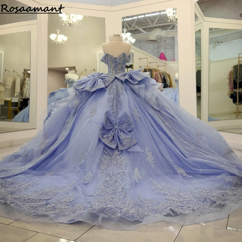 Newest Ruffles Bow Ball Gown Quinceanera Dresses Vestidos De XV Anos Sweet 15 Appliques Beading Formal Birthday Party