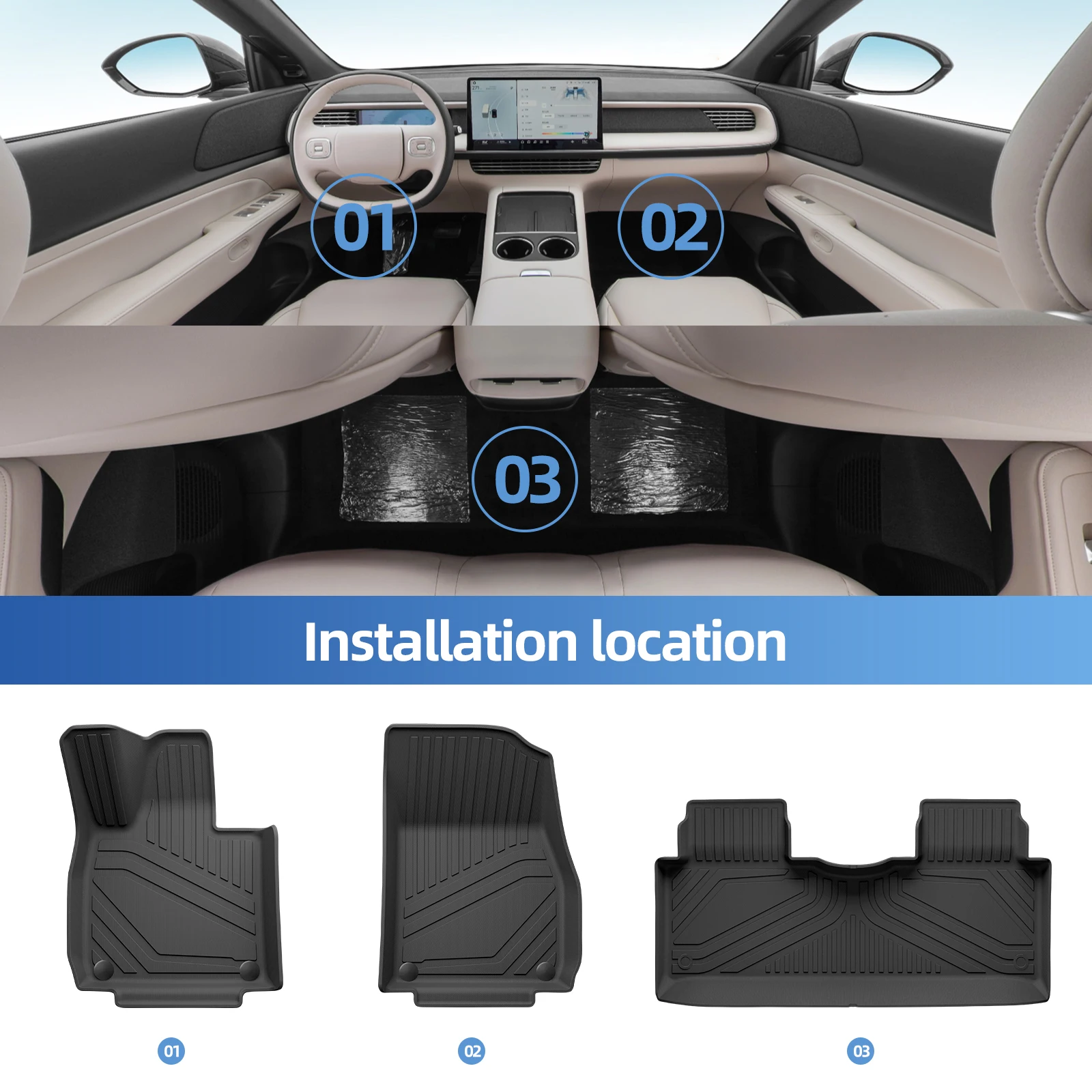 LUCKEASY Car Floor Mats Cargo Liner Trunk Pad for Xpeng G6 2023-2025 2026 TPE 3D Foot Mat Anti Dirt Waterproof All Weather BLACK
