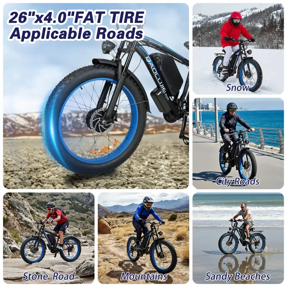 BAOLUJIE จักรยานไฟฟ้ามอเตอร์คู่ 3000W/5000W สำหรับผู้ใหญ่，มอเตอร์ไซค์ไฟฟ้าแบตเตอรี่ 48V/52V，ความเร็วสูงสุด 38 ไมล์ต่อชั่วโมง