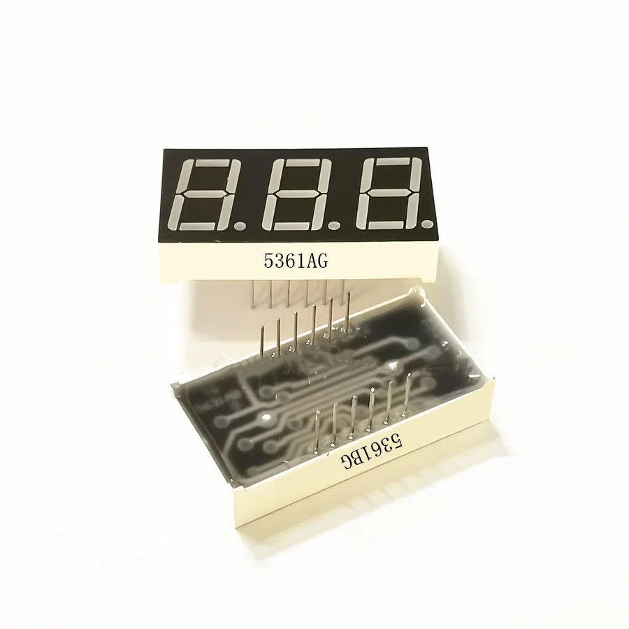 10Pcs 0.56 Inch 3 Bit Digit Emerald Green LED Digital Display Digitron 38*19*8MM 12Pins Digitron Common Anode Cathode KYX-5361