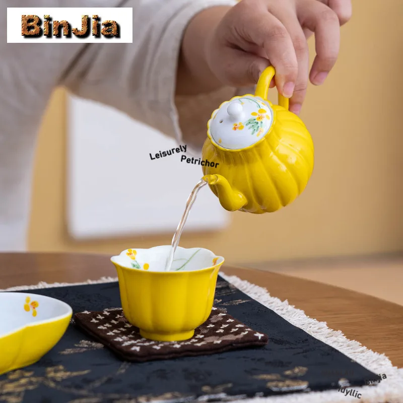 150ml Hand-painted Rape Flower Teapot Luxury Tea Infuser Pot Tea Maker Kettle With Ball Hole Chinese Tea Cha Collection Craft