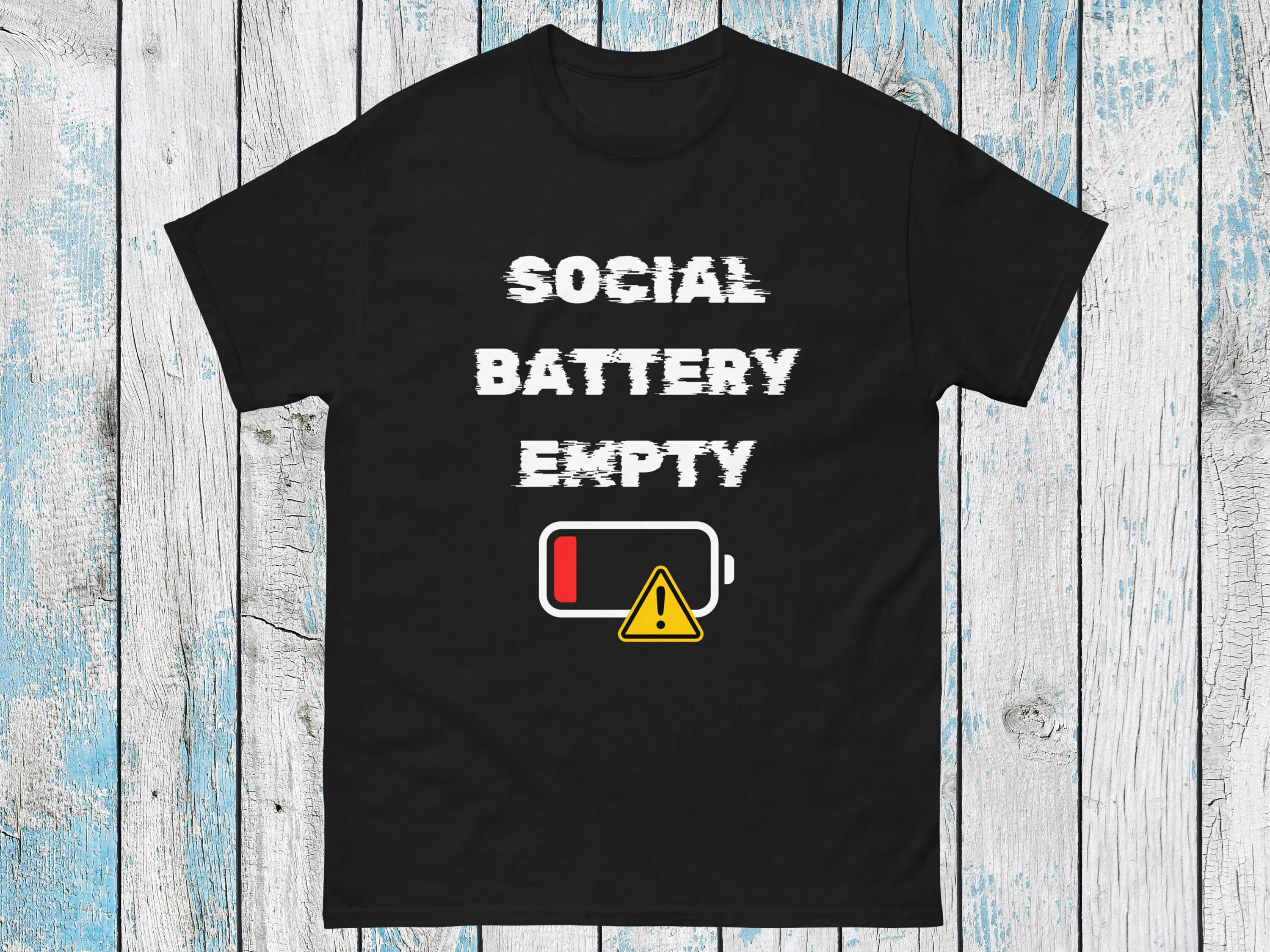 Social Battery Empty T Shirt Neurodivergent Antisocial Glitch Slogan For Introvert Wellbeing Mental Health Autistic