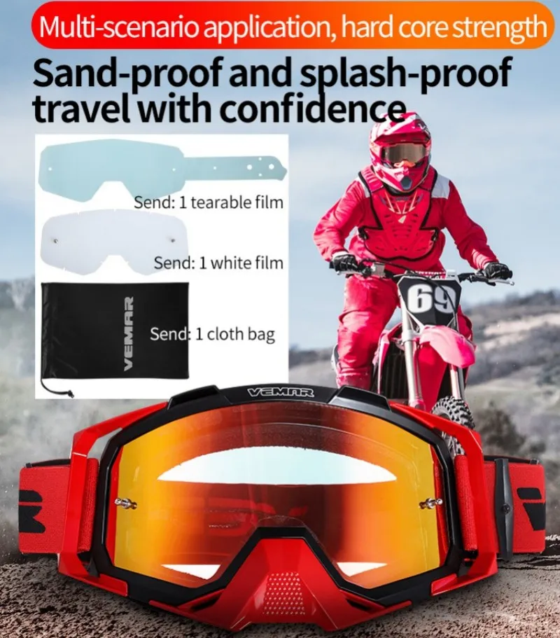 High-density Sponge Retro Motorcycle Goggles Ski Glasses Non-slip Belt Cycling Racing Riding Bike Motocross Goggles