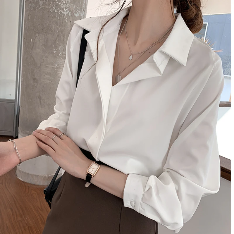 Blusa elegante de gasa para mujer, camisa de manga abombada con botones, cuello en V, color blanco, talla grande 4XL