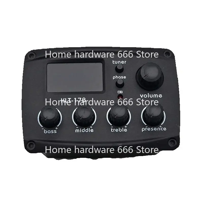 KLT-17B الغيتار الصوتي EQ Preamp 70*48 مللي متر مع موالف المعالجة الرقمية 4 الفرقة EQ التعادل مع موالف الغيتار لاقط