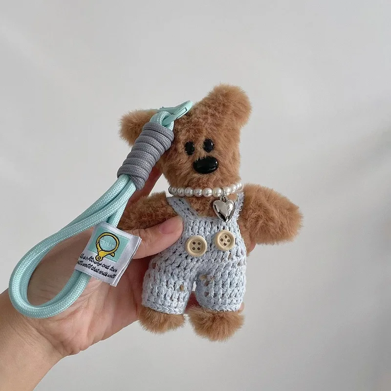 15cm Kawaii Small Bear Plush Toy Keychain Backpack Pendant Cartoon Anti drop chain Cute Car Keyring Kids Women Bag Accessories