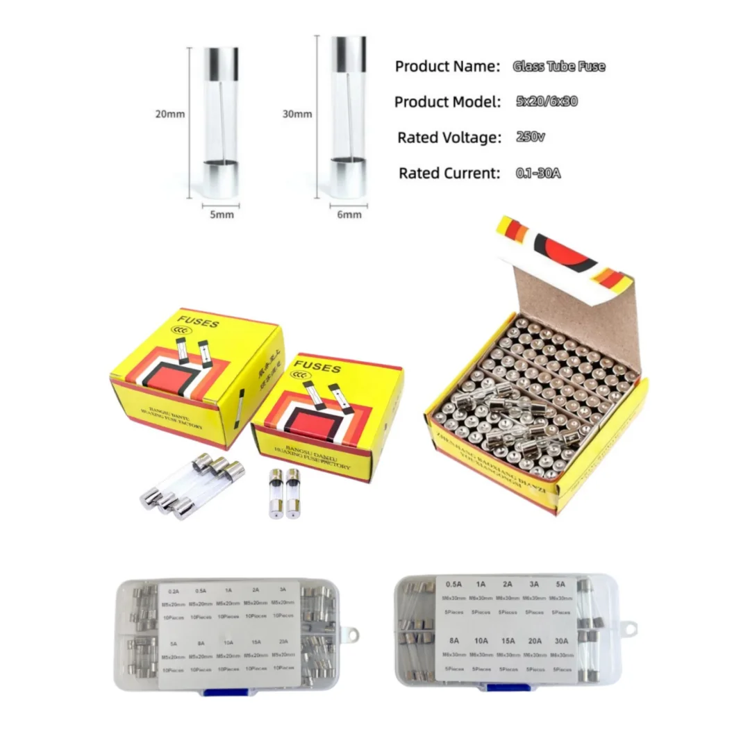 5*20/6*30 glass tube fuses whole box or 10 types mixed pack