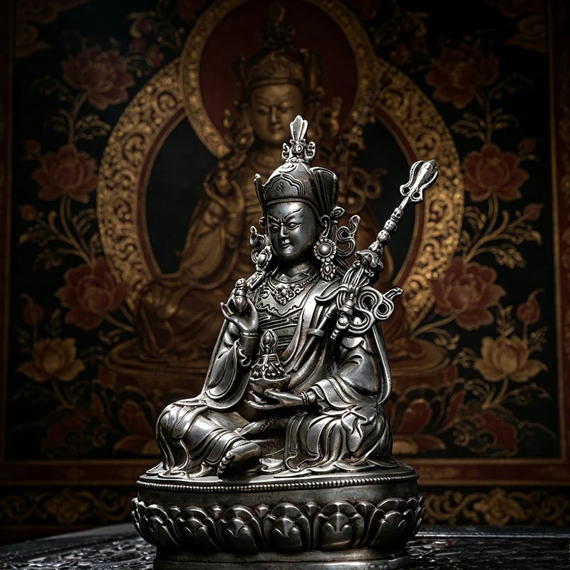 Antique Padmasambhava Statue Guru Rinpoche Buddha Sculpture Tibetan Buddhism Home Worship Ornament  Living Room Decoration
