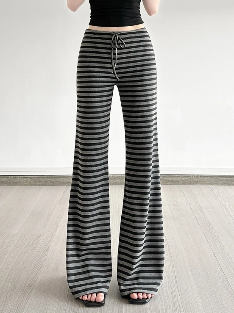 

Striped Black Pants Full Length Casual Streetwear Women Trousers Low Waist Roupas Femininas Korean Fashion Pantalones De Mujer