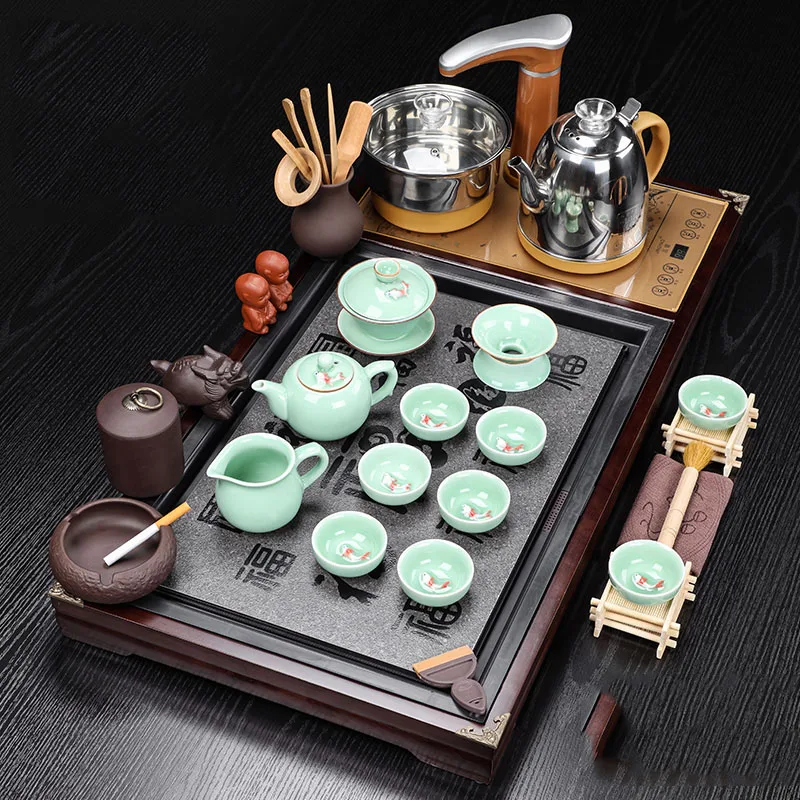 Irregular Tableware Tea Tray Ceremony Accessories Wooden Office Valet Magnetic Tea Tray Drainage Snack Bandeja Madera Teaware 4