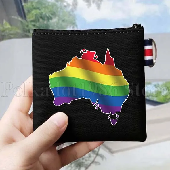 กระเป๋าใส่เหรียญผ้าแคนวาสลายธงชาติออสเตรเลีย ซิดนีย์ ออคแลนด์ พร้อมลายโคอาล่า ของที่ระลึกสำหรับนักเดินทาง กระเป๋าใส่บัตรและกุญแจทรงสี่เหลี่ยมเล็ก